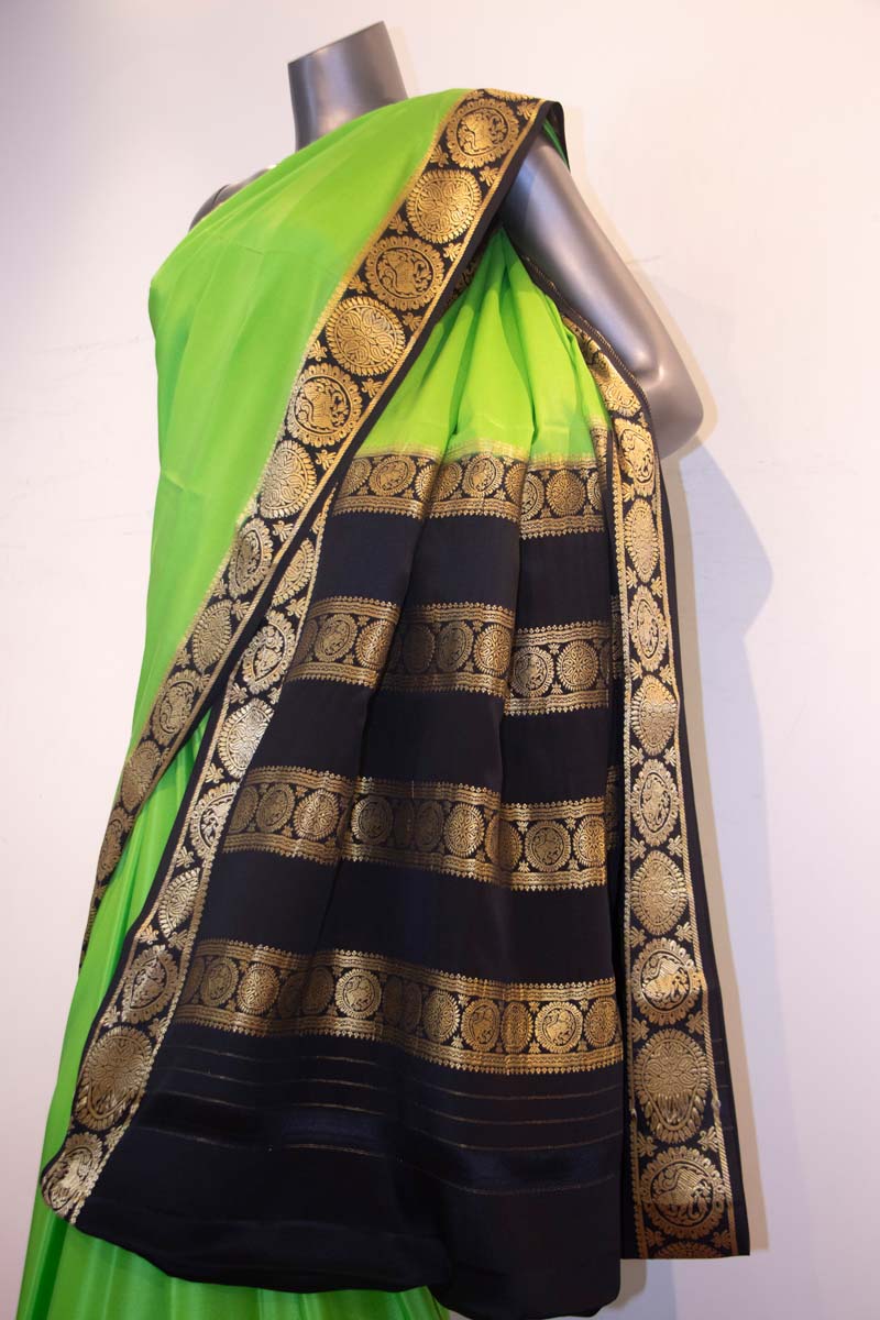 Classic & Contrast Mysore Crepe Silk Saree